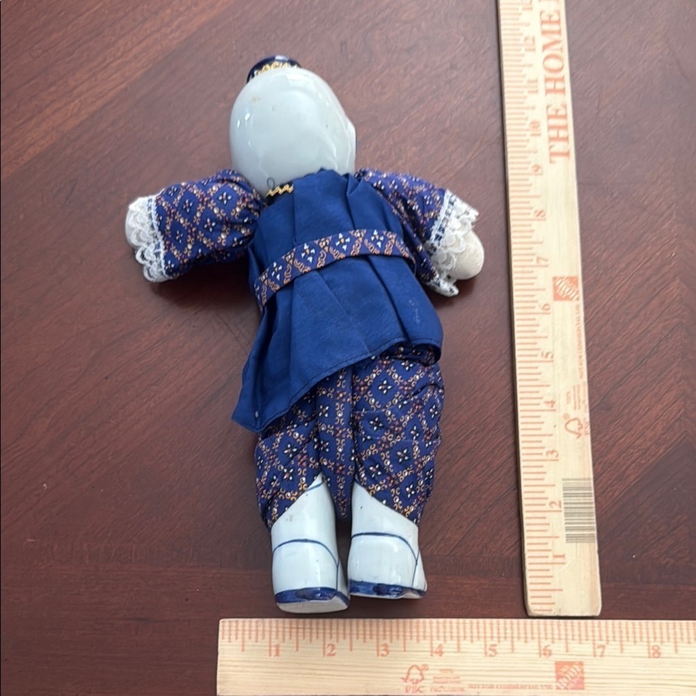 Rare Blue china kewpie Delft Porcelain Doll with Intricate Patterns - Picture 7 of 8
